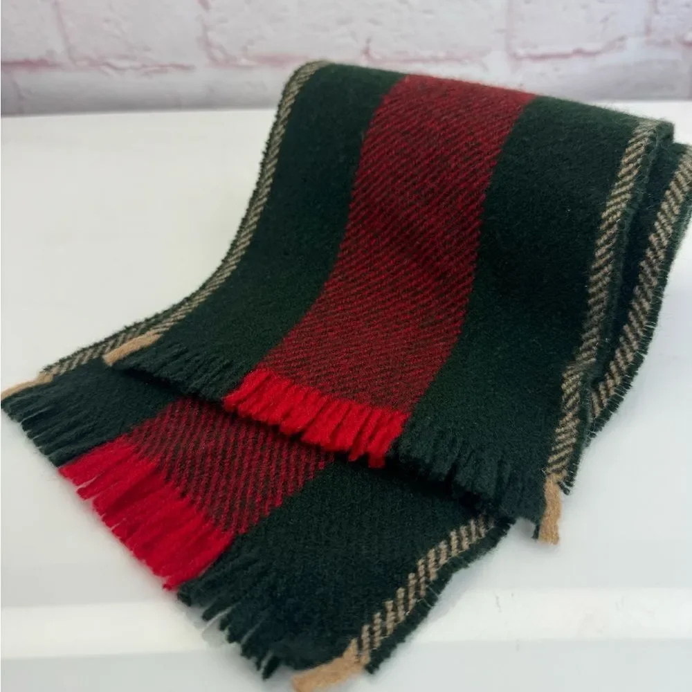 Gucci Classic Web Stripe Wool Fringe Scarf